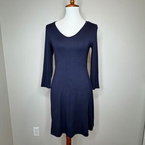 BODEN V Neck Fit & Flare Jersey Knit Dress‎ 6R Navy 3/4 Sleeves Mini Casual
